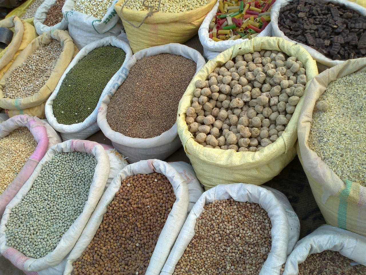 Sacks of grain in a dry store